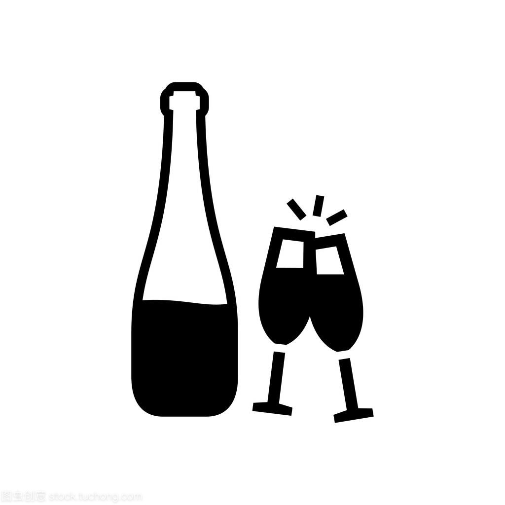 酒瓶与眼镜图标简单平面样式矢量图